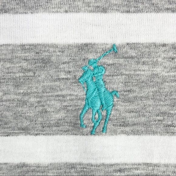 Ralph Lauren Heather Gray and White Striped Cotton Tee with Turquoise Logo - Picture 3 of 10